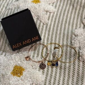 Alex and Ani Gold and Blue Charm Bracelets